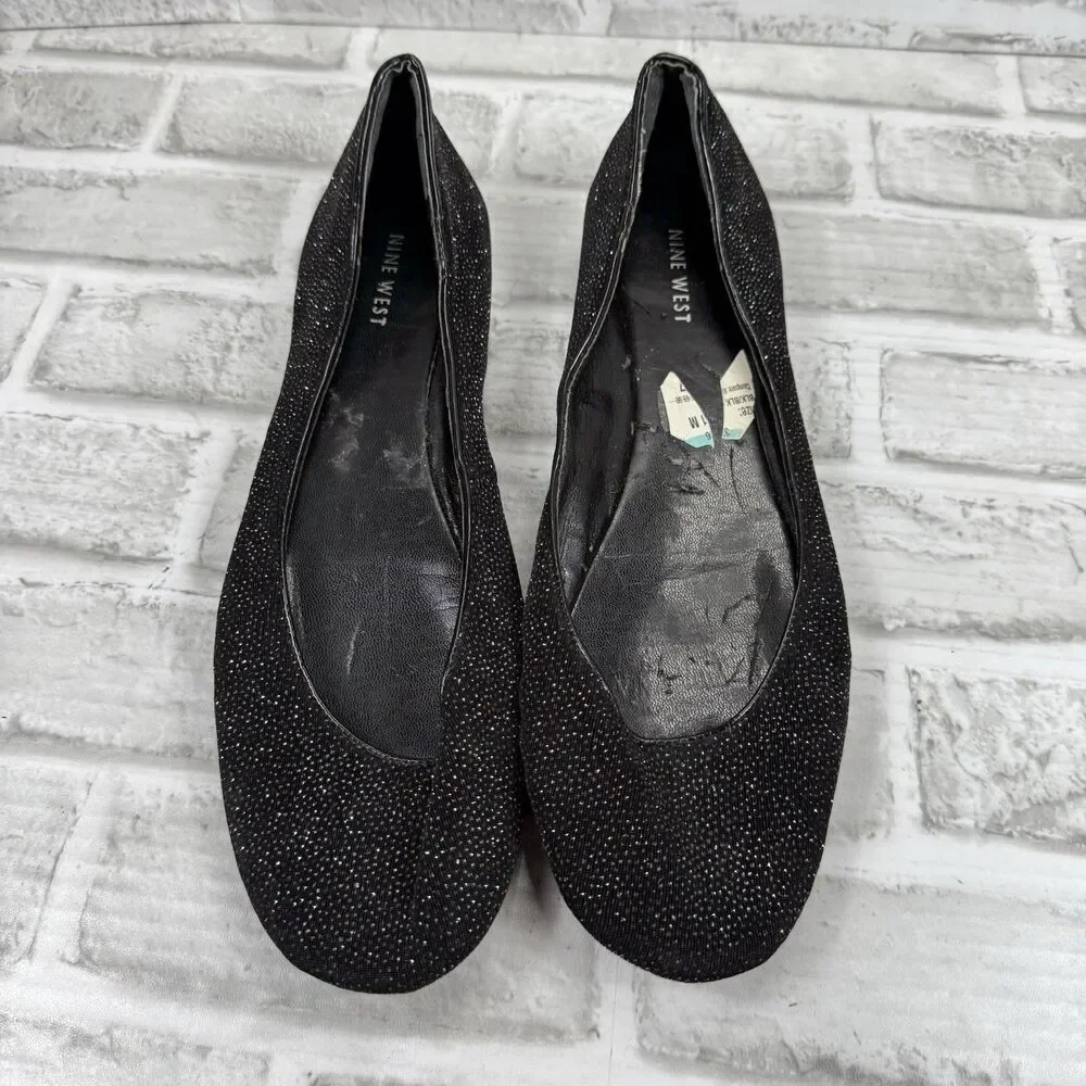 Nine West Women's Size 11 Black Rhinestone Embellished Flats Shoes